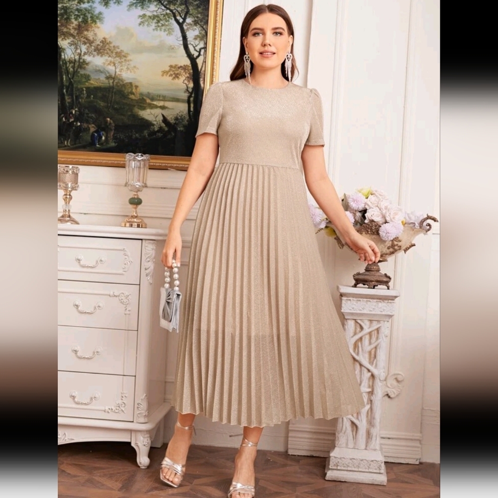 Plus size Glitter Pleated Dress Long 3XL - Picture 1 of 12
